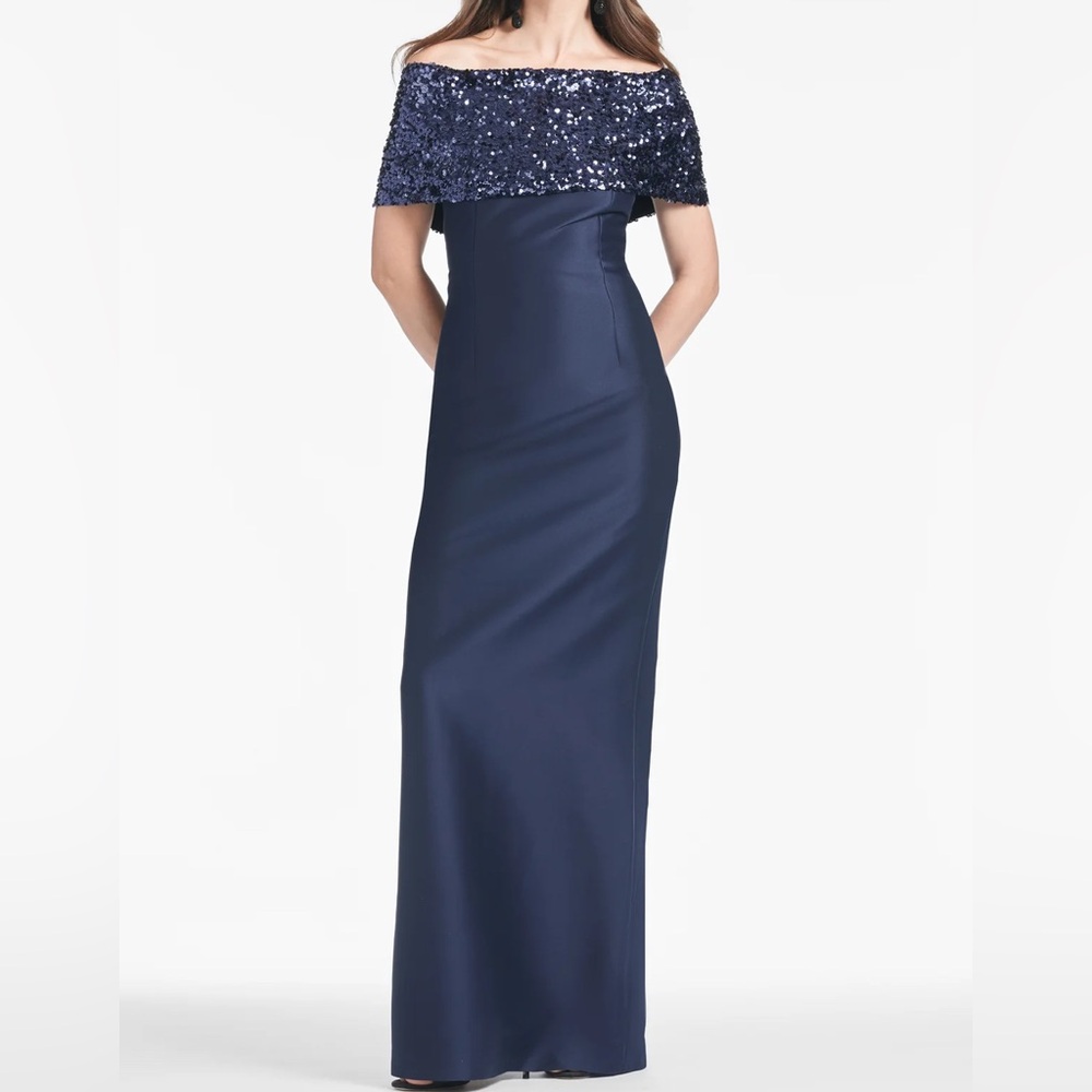 Sachin + Babi Elegant Navy Blue Sequin Gown